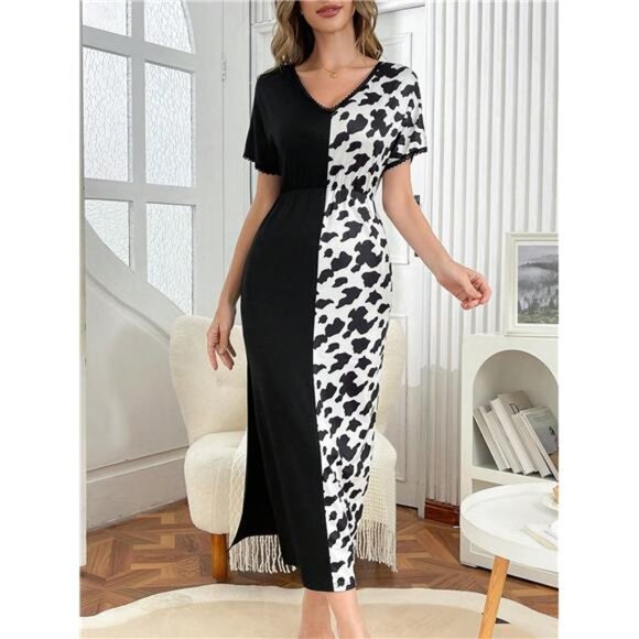 Variété Boutique Other - Women's Patchwork Cow Print Side Split Nightgown